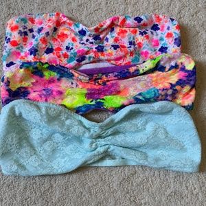 Pink Victoria's Secret~Set of 3 Multi-Color Lace Bandeaus~Medium